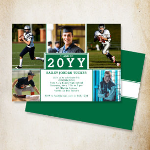 Invitación a graduación verde oscuro de 5 fotos es