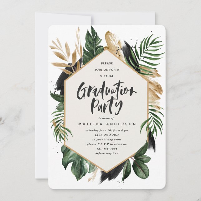 Invitación a graduación virtual de hoja tropical (Anverso)