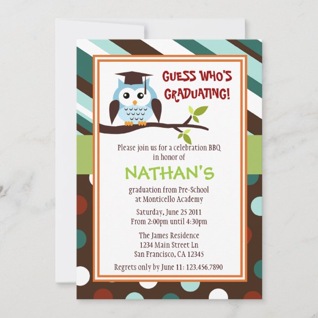 Invitación a graduado de búho moderno (Anverso)