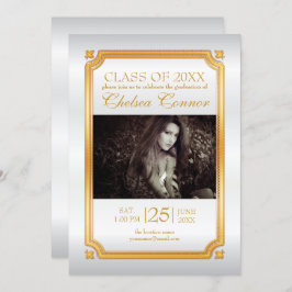 Invitación a graduados de satén blanco y oro