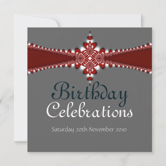 Invitación a Gran Cumpleaños de Royalty Red Silver (Anverso)