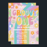 Invitación a Groovy One Birthday<br><div class="desc">Invitación a Groovy de un cumpleaños. ¡Listo para ser personalizado por usted!</div>