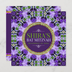 Invitación a Groovy Purple Daisies Bat Mitzvah