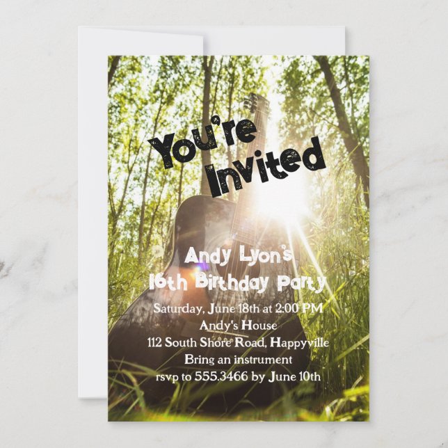 Invitación a guitarra de cumpleaños para chicos ma (Anverso)