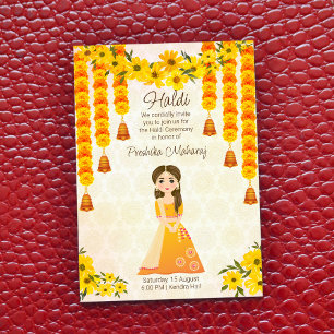 Invitación a Haldi del chica indio Marigolds