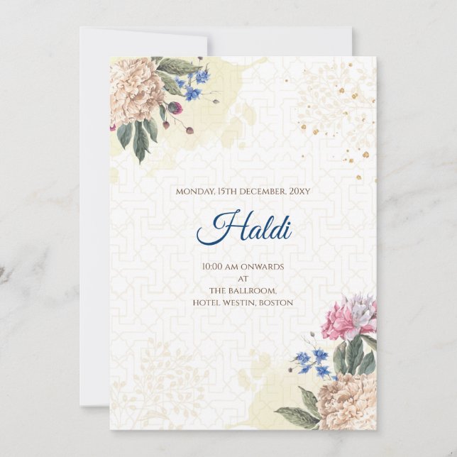 Invitación a Haldi digital y tarjeta de boda india (Anverso)