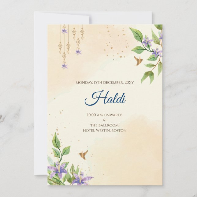 Invitación a Haldi digital y tarjeta de boda india (Anverso)