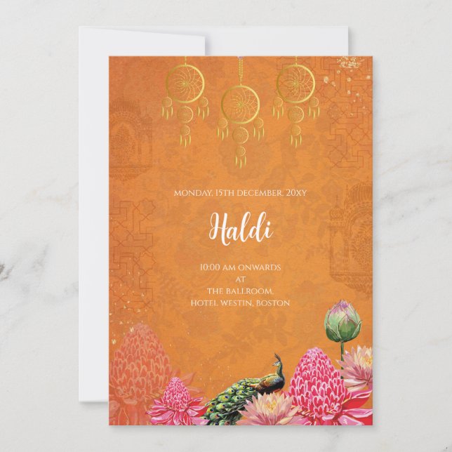 Invitación a Haldi digital y tarjeta de boda india (Anverso)