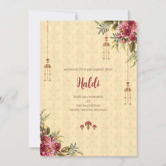 Invitación a Haldi digital y tarjeta de boda india (Anverso)