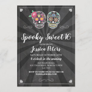 Invitación a Halloween con azucarero de 16 cumplea