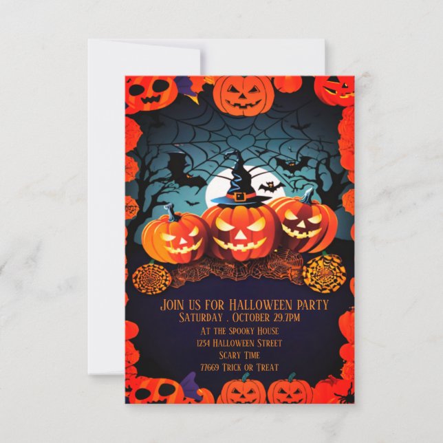 Invitación a Halloween con calabaza Naranja Cute (Anverso)
