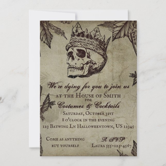 Invitación a Halloween con cráneo gótico (Anverso)