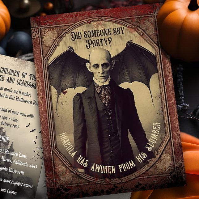 Invitación a Halloween con Drácula de Presupuesto (Budget Dracula Adult Halloween Party Postcard Invitation. Vintage Victorian Charm.)