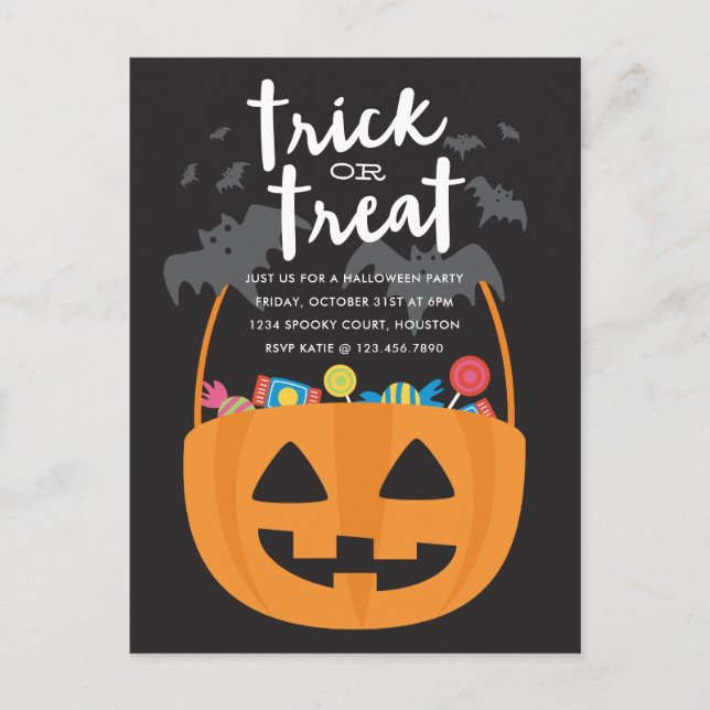 Invitación a Halloween con dulces y tratamientos (Anverso)