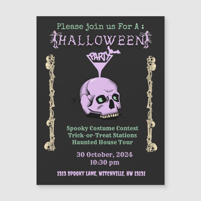 Invitación a Halloween con el cráneo de personaliz (Anverso)