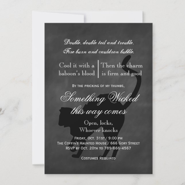 Invitación a Halloween con gato malvado (Anverso)