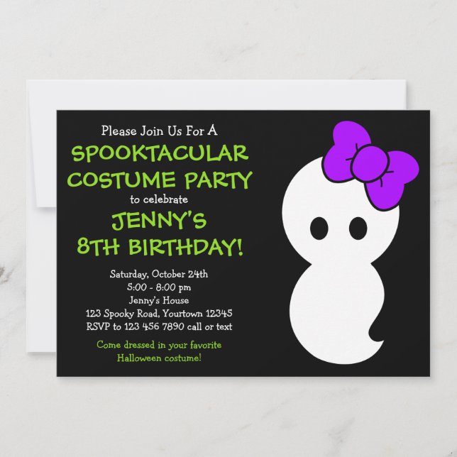 Invitación a Halloween con ghost lindo (Anverso)