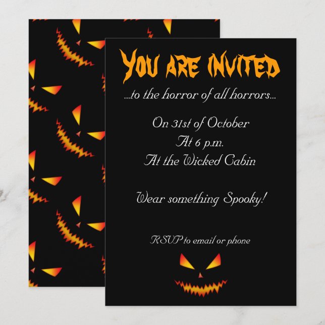 Invitación a Halloween con la cara de miedo de Gua (Anverso / Reverso)