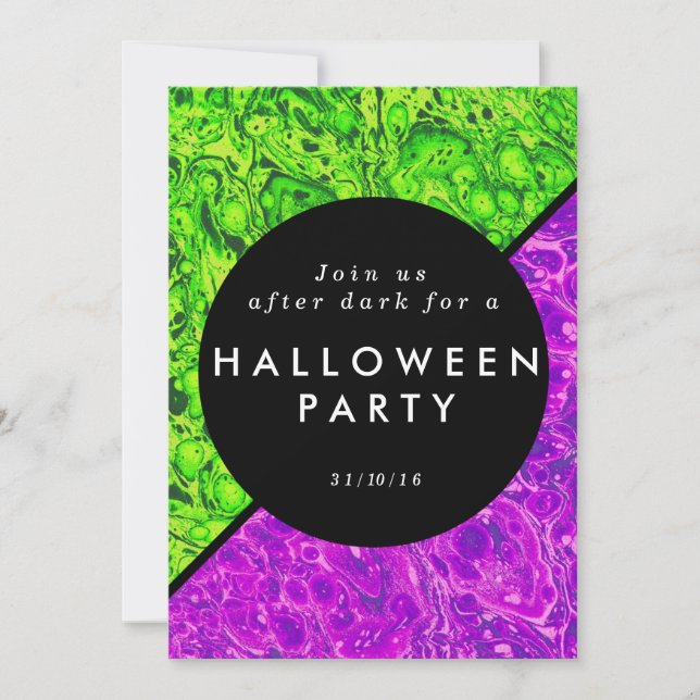 Invitación a Halloween con lima verde y violeta (Anverso)