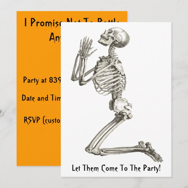 Invitación a Halloween con oraciones en Skeleton (Anverso / Reverso)