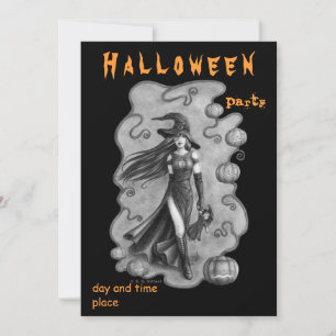 Invitación a Halloween de brujas y muñecas