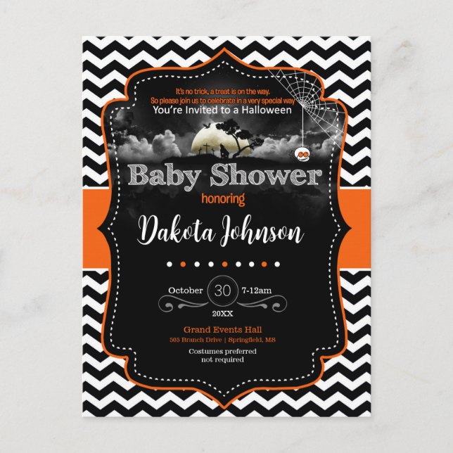 Invitación a Halloween de Chevron Baby Ducha (Anverso)