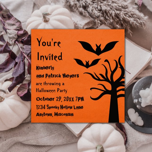 Invitación a Halloween de Eerie Bats, Naranja (Eerie Bats Halloween Invite - Orange)