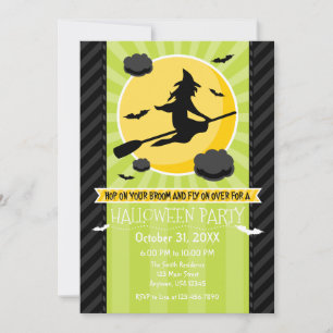 Invitación a Halloween de la bruja gris verde limó