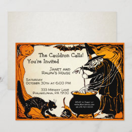 Invitación a Halloween de la Bruja Retro del perso