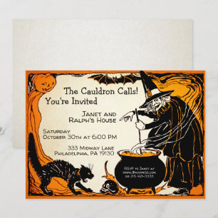 Invitación a Halloween de la Bruja Retro del perso