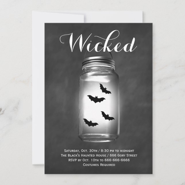 Invitación a Halloween de Mason Jar Bats (Anverso)