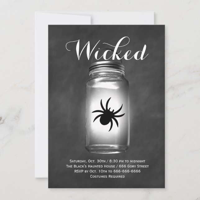 Invitación a Halloween de Mason Jar Spider (Anverso)
