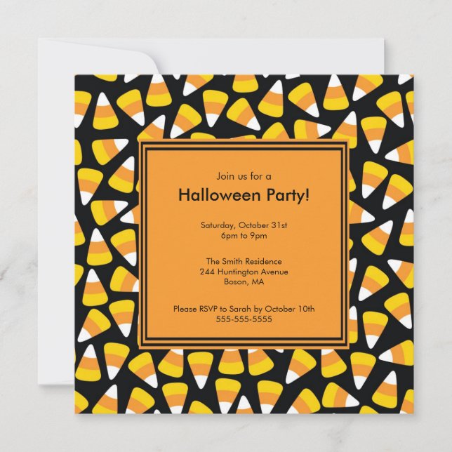 Invitación a Halloween de moda para el Candy Corn (Anverso)