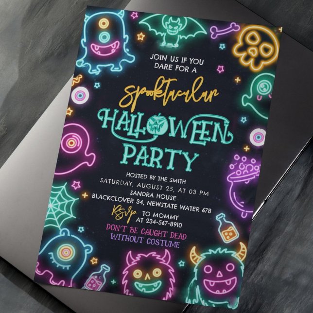 Invitación a Halloween de Neon Spooktacular (Halloween Invitation)