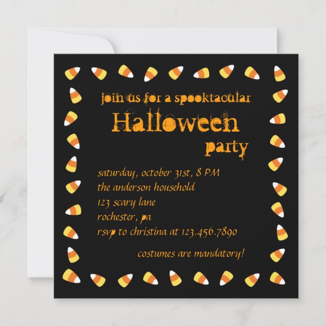 Invitación a Halloween en el Candy Corn (Anverso)