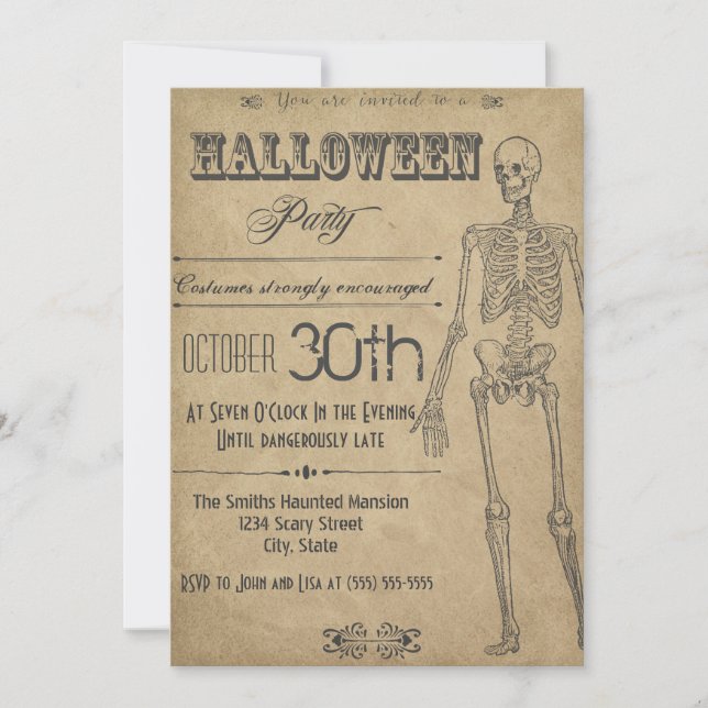 Invitación a Halloween en Skeleton Vintage (Anverso)