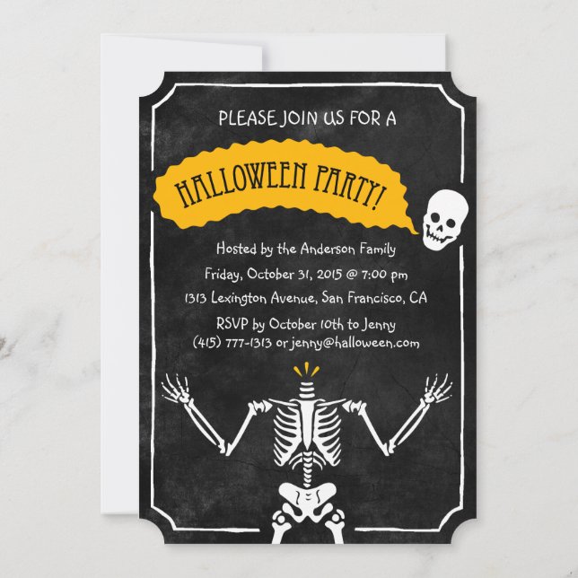 Invitación a Halloween: Feliz Skeleton (Reverso)