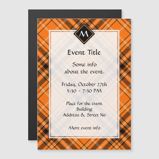 Invitación a Halloween Naranja Tartan (Anverso/Reverso)