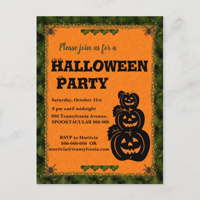 Invitación a Halloween para parche de calabaza (Anverso)