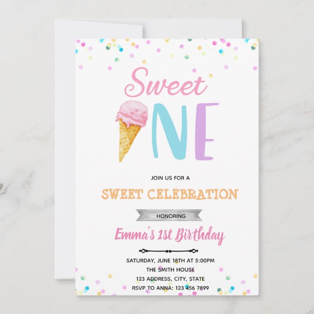 Invitación a helados Sweet ONE (Anverso)