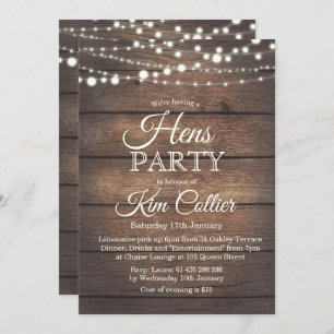 Invitación a Hens Fiesta Rustic Wood Lights
