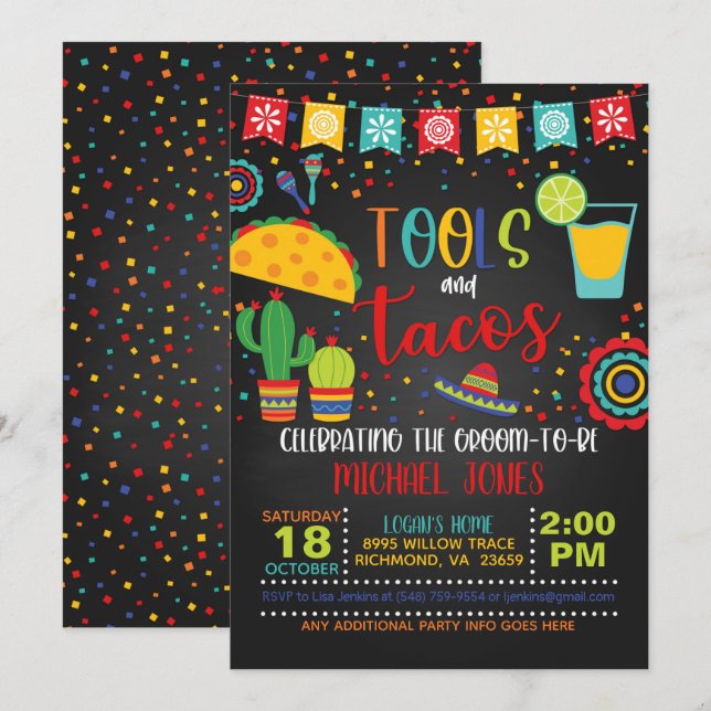 Invitación a herramientas y tacos (Anverso / Reverso)