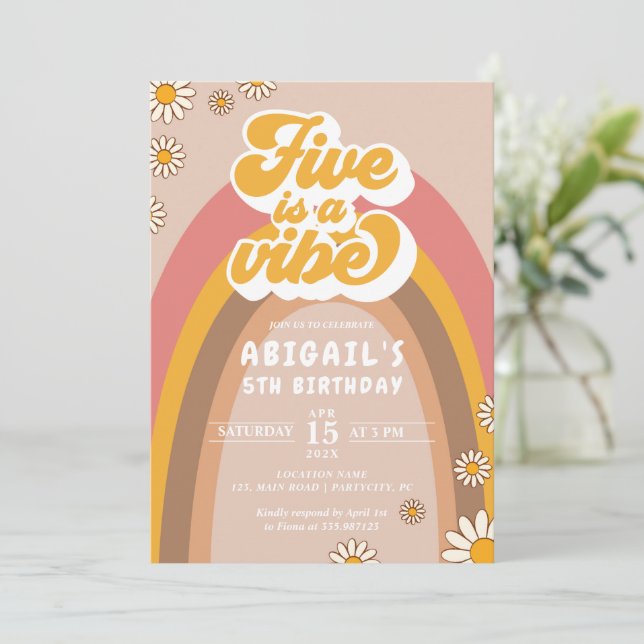 Invitación a Hippie por quinto cumpleaños de Groov (Anverso de pie)