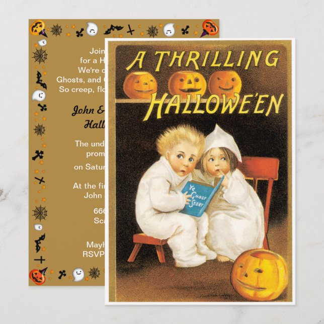 Invitación a historias de Halloween de miedo vinta (Anverso / Reverso)
