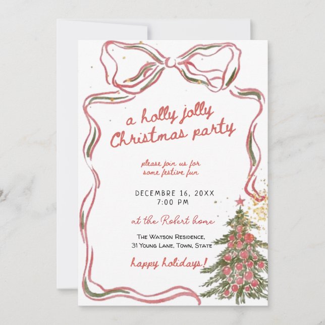 Invitación A holly jolly hand drawn christmas party  (Anverso)