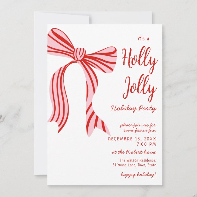 Invitación A holly jolly Pink Red Coquette Bow christmas  (Anverso)