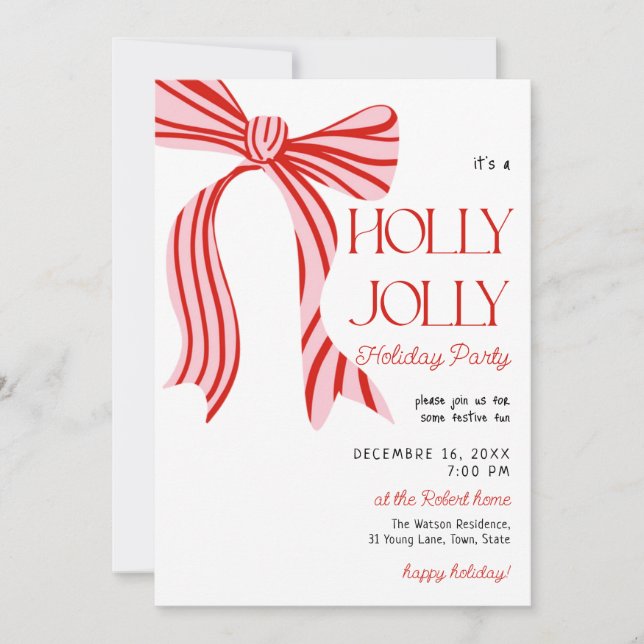 Invitación A holly jolly Pink Red Coquette Bow christmas  (Anverso)