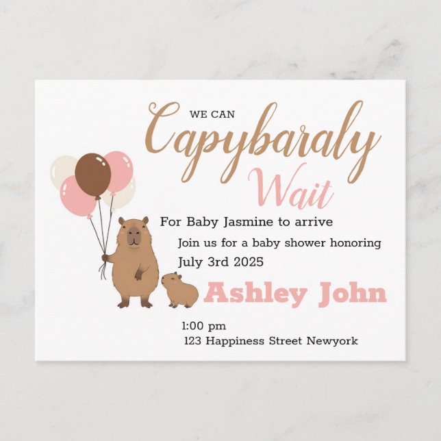 Invitación a honrar a Capybara Baby Shower | Tarje (Anverso)