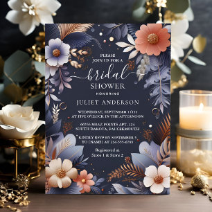 Invitación A Hydrangea Metallic Pure Navy Blue Bridal Shower
