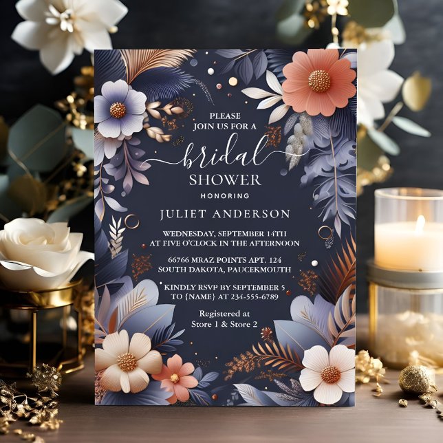 Invitación A Hydrangea Metallic Pure Navy Blue Bridal Shower (Subido por el creador)